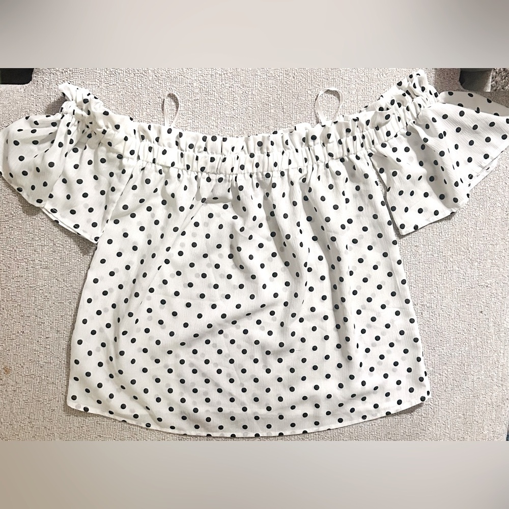 iJoah Black & White Polka Dotted Off-Shoulder Top